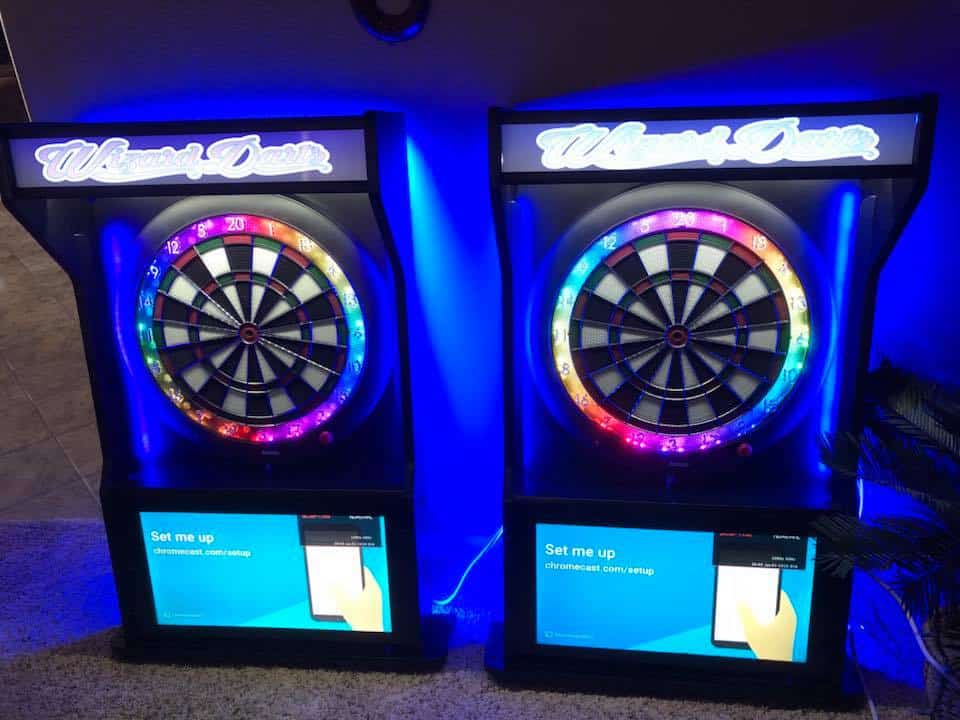 Got a blade 5 for Valentine's day, I hung it in my Gran board cabinet.  Touch screen below to keep scores. : r/Darts